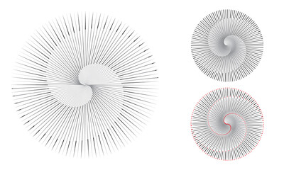 Abstract swirl pattern with lines in circle. Yin and Yang style spiral.