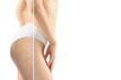 © master1305 - Overweight woman with cellulite legs and buttocks in white underwear comparing with fit and thin body isolated on white background. Orange peel skin, liposuction, healthcare, beauty, sport, surgery.