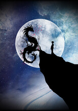 Geisha And Dragon Cartoon Character In The Real World Silhouette Art Photo Manipulation