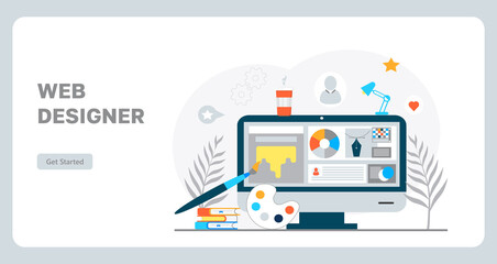 User interface designer concept vector. UI, UX app template creation installation.
