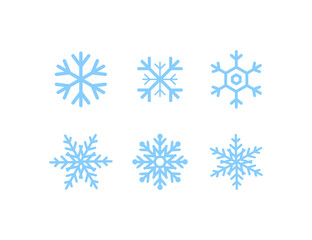 Wall Mural - snowflakes collection. blue snowflakes, isolated on white background. six different snow flakes in f