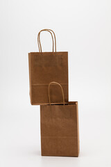 Brown paper shopping bags on whtie background