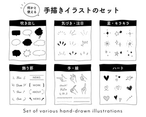 Wall Mural - 落書き・手描き風イラストのセット／アイコン／かわいい／吹き出し／ハート／星／飾り／素材