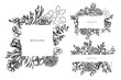 © Sad - Floral frames with black and white ficus, eucalyptus, peony, cotton, freesia, brunia