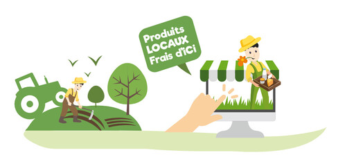 Acheter local, bio, concept illustration, produits locaux, circuit court