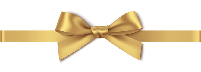 Wall Mural - decorative golden bow with horizontal ribbon isolated on white background. vector illustration