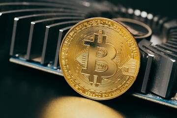 Wall Mural -  Bitcoin and new virtual money for electronic processor board cryptocurrency