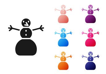 Poster - Black Christmas snowman icon isolated on white background. Merry Christmas and Happy New Year. Set icons colorful. Vector.