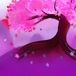 Árbol con hojas de sakura o cerezo rosado con fondo abstracto al estilo japonés