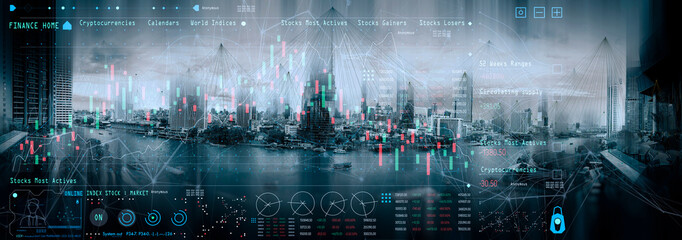 Aufkleber - Finance Content marketing  concept with Abstract Bangkok city background in panorama view