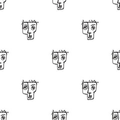 Canvas Print - Man Head Caricature Drawing Motif Seamless Pattern