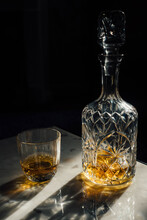 Crystal Decanter And Glass Containing Whisky