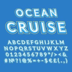 Wall Mural - Ocean cruise vintage 3d vector alphabet set. Retro bold font, typeface. Pop art stylized lettering. Old school style letters, numbers, symbols pack. 90s, 80s creative typeset design template