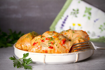 Wall Mural - Cabbage rolls with meat, rice and vegetables. Chou farci, dolma, sarma, golubtsi or golabki