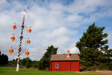 Maypole typical for Aland Islands; celebration of midsummer day in Åland, Finland, Europe