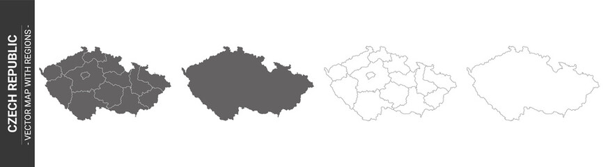 Wall Mural - set of 4 political maps of Czech Republic with regions isolated on white background