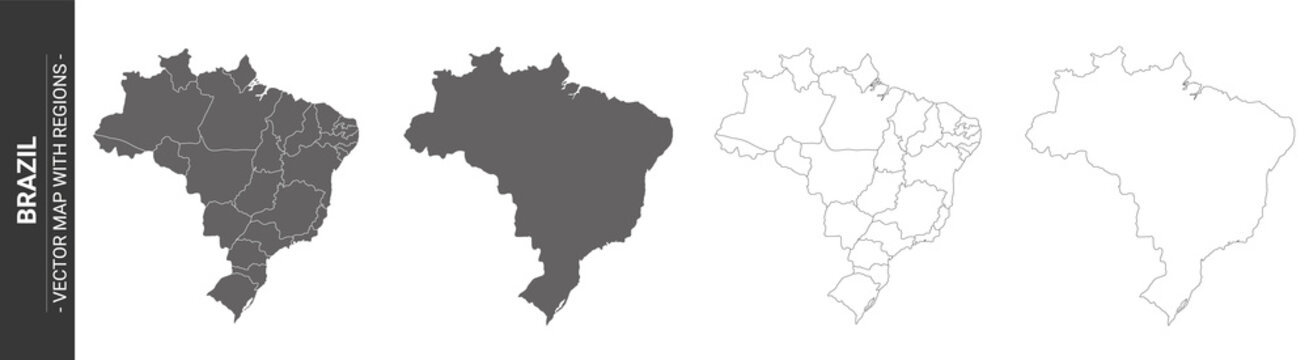 Fototapete - set of 4 political maps of Brazil with regions isolated on white background