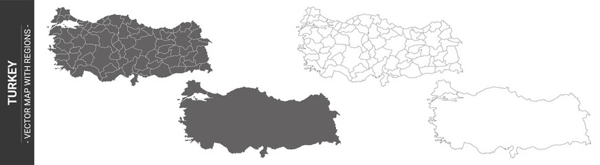 Wall Mural - set of 4 political maps of turkey with regions isolated on white background