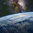 The Milky Way and the Earth. Elements of this image furnished by NASA.