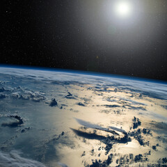 Wall Mural - sunset over the ocean from space. elements of this image furnished by nasa.