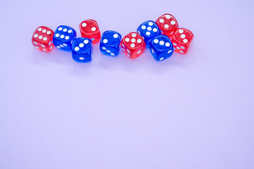 Sticker - Top view of red and blue dice isolated on light violet background