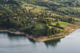 Fototapeta Pomosty - Aerial view of a lake shore