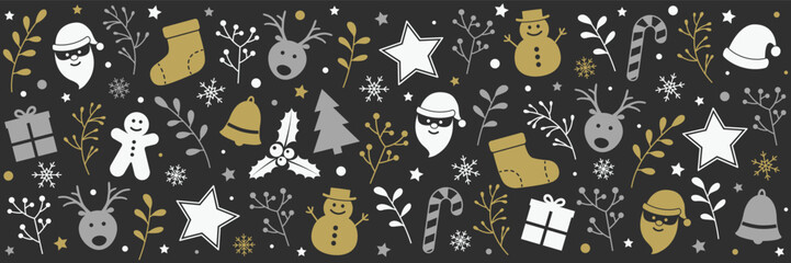  Christmas banner with decorations. Xmas ornament. Vector