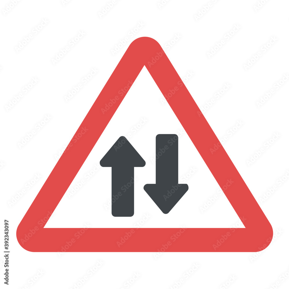 
Beware of two-way traffic ahead sign 
