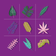 Sticker - leaves foliage nature abstract decoration color background icons set