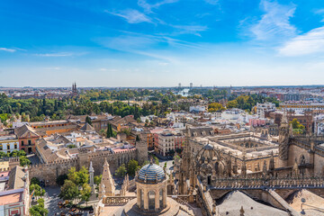 Canvas Print - City skyline of Sevilla aerial view from the top of Cathedral of Saint Mary of the See, Seville Cathedral , Spain