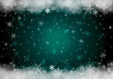 Green Winter Background With Snowflakes. Christmas Background, Xmas Illustration
