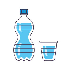 Wall Mural - Water bottle and cup or glass vector icon isolated