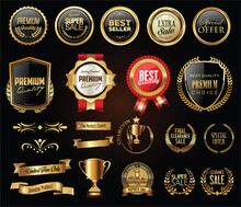 Luxury Badges And Labels With Laurel Wreath Silver And Gold Collection