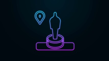 Sticker - Glowing neon line Map pin and monument icon isolated on black background. Navigation, pointer, location, map, gps, direction, place, compass, search concept. 4K Video motion graphic animation