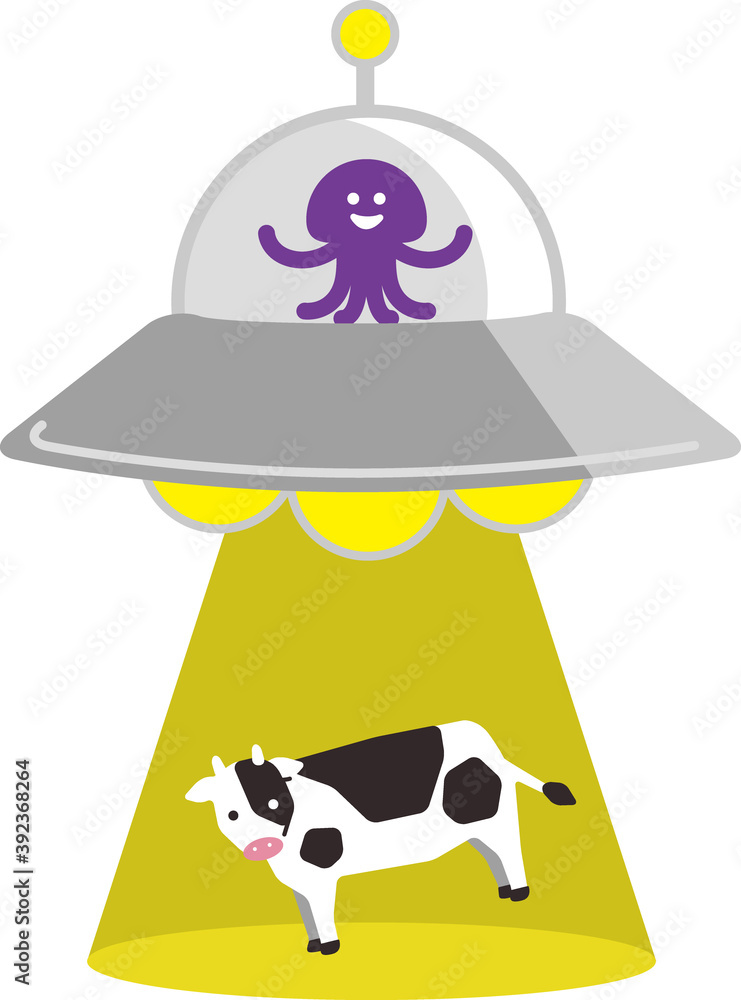 宇宙人が乗った未確認飛行物体(UFO)に連れ去られる(アブダクション)牛