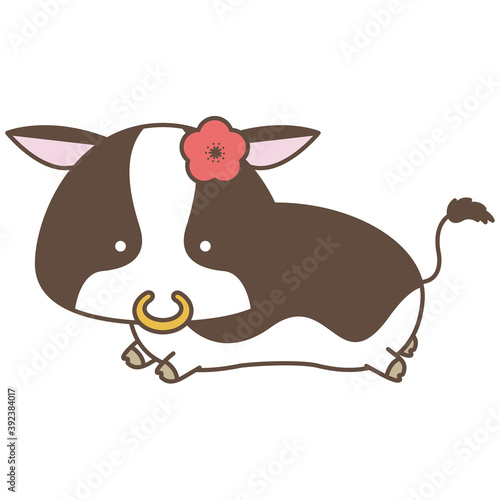 花飾りをつけた可愛い牛のイラスト Stock Illustration Adobe Stock