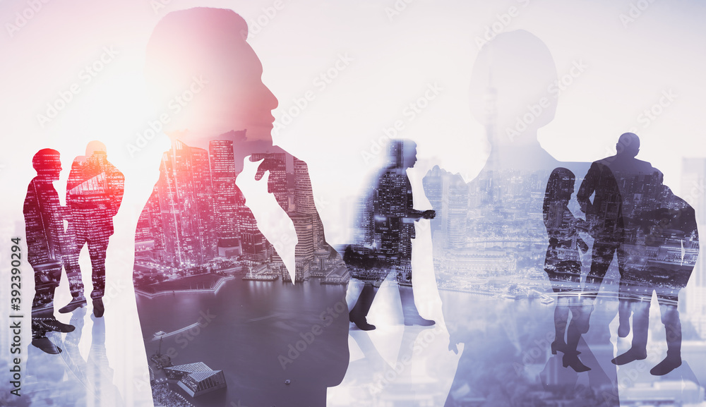 Abstract image of many business people together in group on background ...