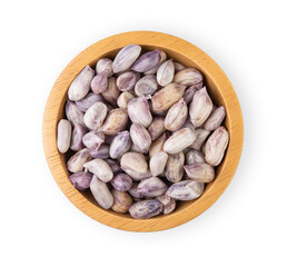 Wall Mural - Peanuts in a bowl isolated on white background. Top view