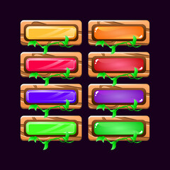 Wall Mural - set of game ui wooden nature colorfull button for gui asset elements vector illustration
