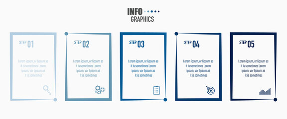 Infographics design vector and business icons with 5 options in blue square design for presentation and web site