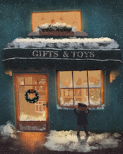Christmas Gifts And Toys Shop Illustration