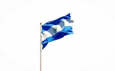 Beautiful national state flag of El Salvador on white background. Isolated close-up El Salvador flag 3D artwork.