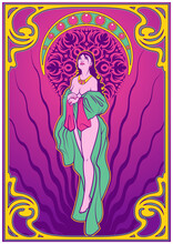 Art Nouveau Style Poster Psychedelic Art Poster Woman And Decorative Frame 