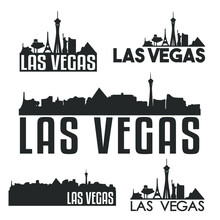 Las Vegas Nevada USA Flat Icon Skyline Silhouette Design City Vector Art Famous Buildings Color Set Logos.