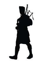 Scottish Man Bagpipers In Traditional Dress Silhouette Vector On White Background