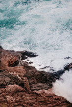 View Of Strong Waves Hitting The Rocky Shore