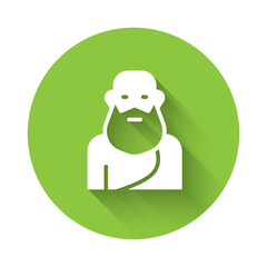 Poster - White Socrates icon isolated with long shadow. Sokrat ancient greek Athenes ancient philosophy. Green circle button. Vector.