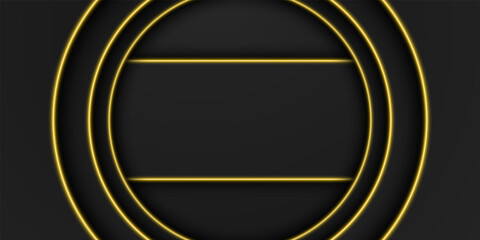 Wall Mural - abstract gold metallic, black frame background, circular overlap layer with yellow light line, circl