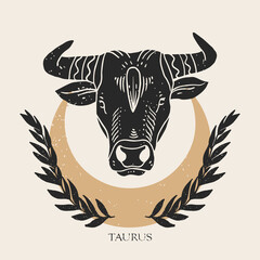 Wall Mural - zodiac sign taurus in boho style. trendy vector illustration.
