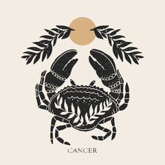 Wall Mural - zodiac sign cancer in boho style. trendy vector illustration.